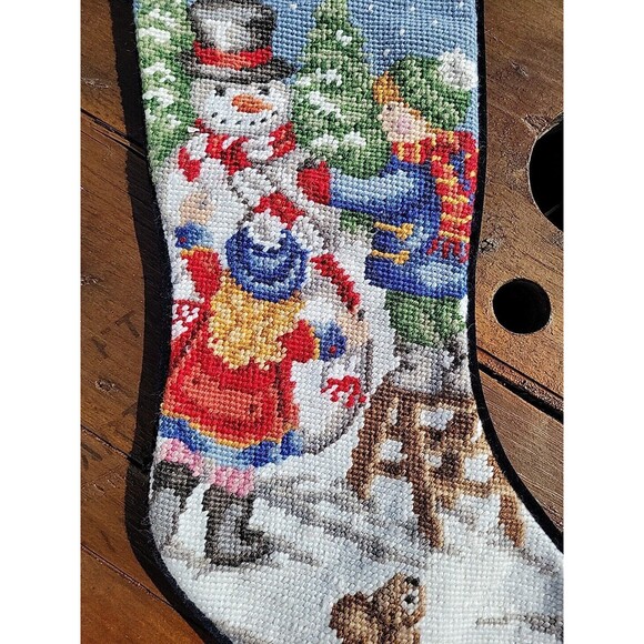 Lands' End Needlepoint Christmas Stocking BRODY Snowman Wool Discontinued C1 - Picture 8 of 12